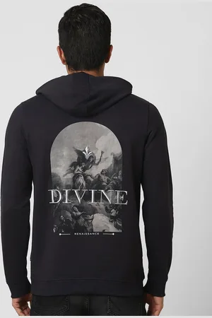 V Dot Men Printed Hooded Sweatshirt
