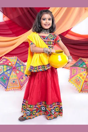 Banjara Girls Embroidered Ready to Wear Cotton Lehenga & Blouse With Dupatta