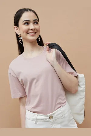 Lifestyle Women Solid Relaxed Fit Pure Cotton T-shirt