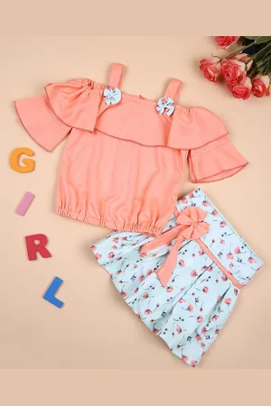 V-Mart Girls Printed Top With Skirt