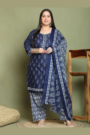 Rajnandini Plus Size Round Neck Floral Printed Straight Kurta with Salwar & Dupatta
