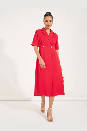 Styli Women Plain Short Sleeves Blazer Midi Dress
