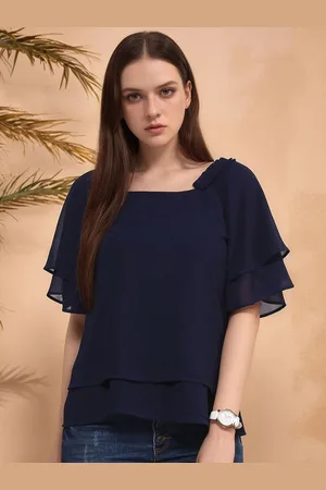 Rare Fashion Women Flutter Sleeve Square Neck Top