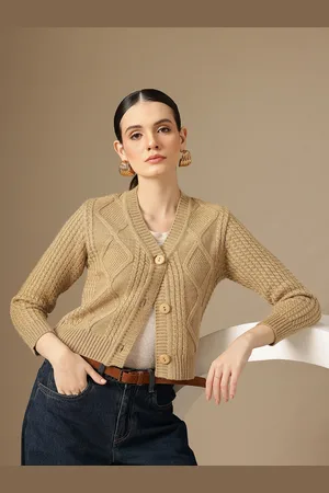 Chemistry Cable Knit Woollen Crop Cardigan