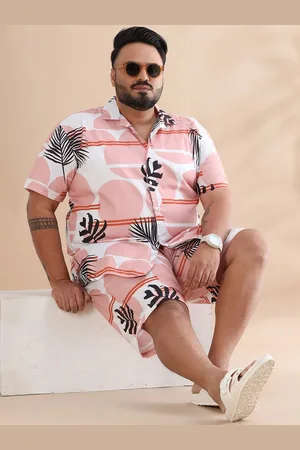 Bushirt Plus Size Tropical Printed Cuban Collar Short Sleeves Shirt With Shorts