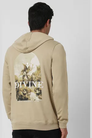 V Dot Men Printed Hooded Sweatshirt