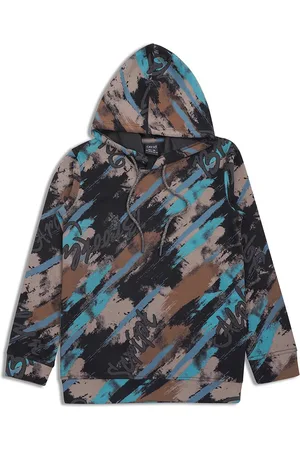 CAVIO Boys Abstract Printed Hood Cotton Pullover Sweatshirt