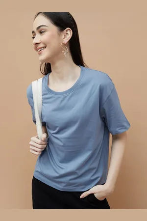 Lifestyle Women Solid Drop-Shoulder Sleeves Cotton Relaxed Fit T-shirt