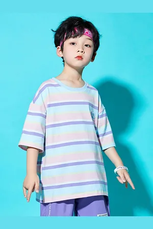 LULU & SKY Unisex Kids Striped Round Neck Oversized T-shirt