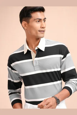 Highlander Men Striped Polo Collar T-shirt