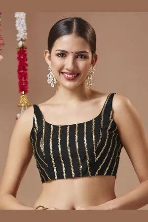SALWAR STUDIO Women Sequinned Georgette Round Neck Padded Sleeveless Readymade Blouse