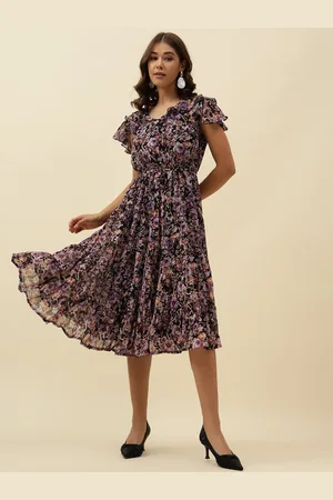 BEATNIK Women Floral Printed Flutter Sleeves Fit & Flare Midi Dress