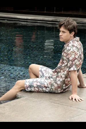 Campus Self Design Shirt Collar Short Sleeves Shirt With Shorts