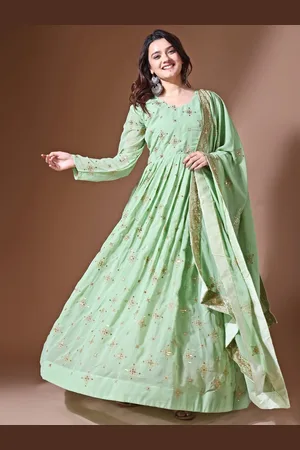 Ethnic Yard Women Floral Embroidered Georgette Anarkali Kurta