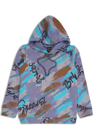 CAVIO Boys Typography Printed Hood Cotton Pullover Sweatshirt