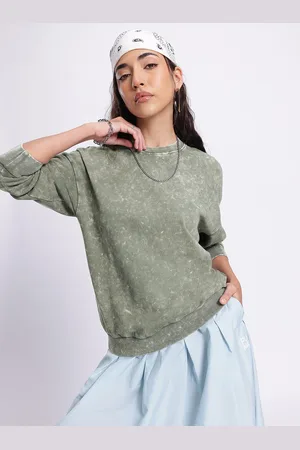 DressBerry Army Chic Tie-Dye Washed Effect Drop-Shoulder Sleeves Pullover