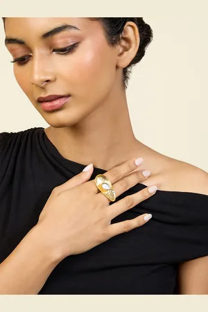 ISHARYA Gold Plated Stone Studded Two Finger Ring
