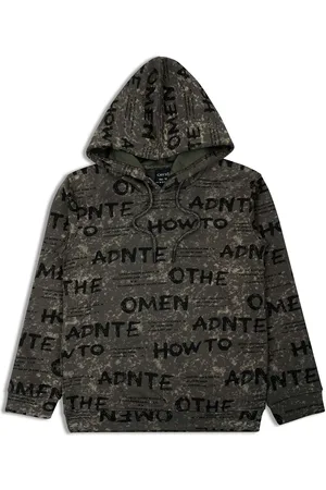 CAVIO Boys Typography Printed Hood Cotton Pullover Sweatshirt