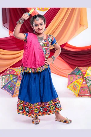 Banjara Girls Embroidered Ready to Wear Cotton Lehenga With Blouse & Dupatta