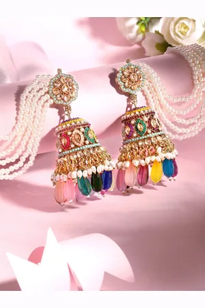 Asmitta Jewellery Gold-Plated Stone Studded Dome Shaped Jhumkas
