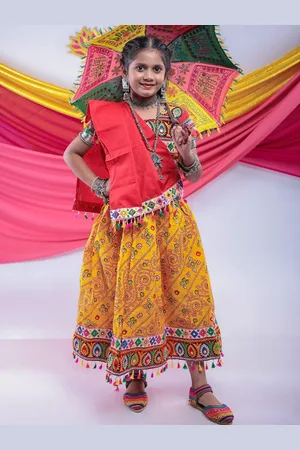 Banjara Girls Embroidered Ready to Wear Cotton Lehenga With Blouse & Dupatta