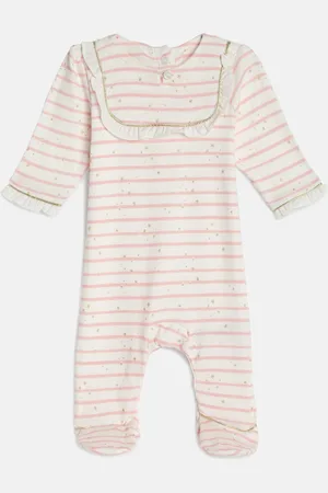 Mothercare Infant Girls White & Pink Striped Sleepsuit