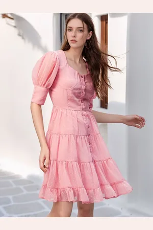 Rare Fashion Women Puff Sleeve Tiered Fit & Flare Dress