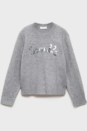 MANGO Girls Sequined Design Pullover with Fuzzy Detail