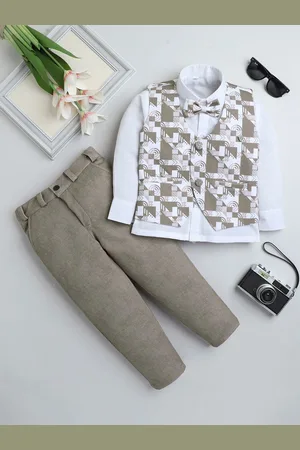 BAESD Boys Printed Collarless Sleeveless Four-Piece Suit