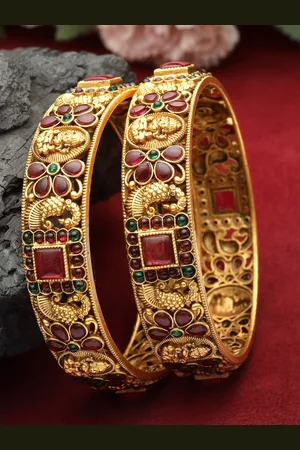 PANASH Set Of 2 24CT Gold Plated Handcrafted Antique Bangles
