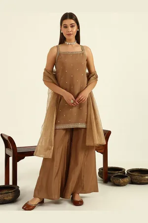 FIORRA Floral Embroidered Regular Thread Work Straight Kurti with Palazzos & Dupatta