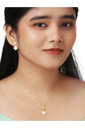 Kord Store Gold-Plated American Diamond Studded Pendant and Earrings