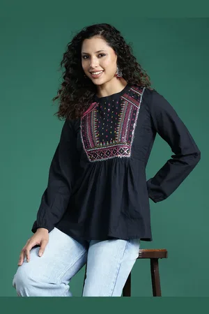 Sangria Women Embroidered Cotton Top