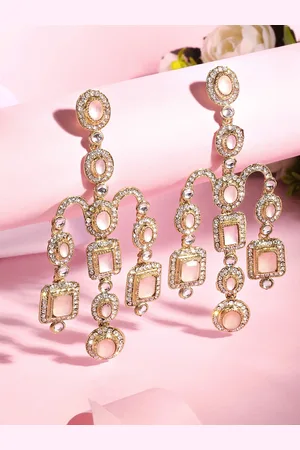 Asmitta Jewellery 22K Gold-Plated Stone Studded Contemporary Drop Earrings