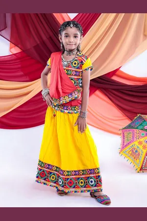 Banjara Girls Embroidered Ready to Wear Cotton Lehenga With Blouse & Dupatta