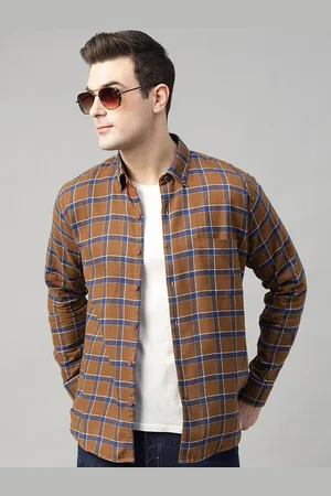 HANCOCK Men Standard Slim Fit Flannel Tartan Checks Opaque Pure Cotton Casual Shirt