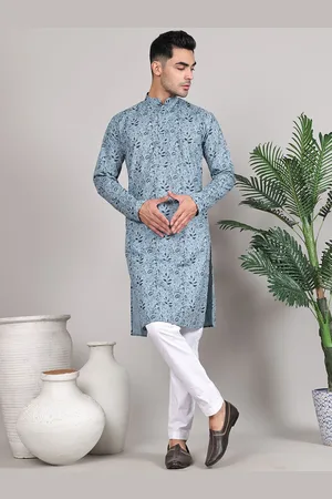 Majestic Floral Printed Mandarin Collar Pure Cotton Straight Kurta