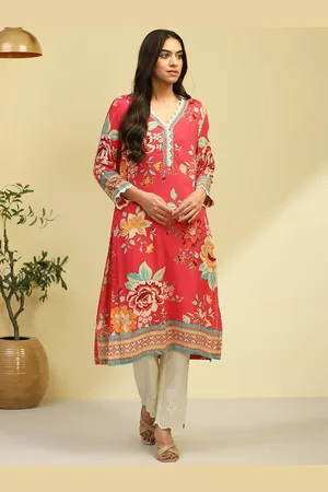 Biba Floral Printed Flared Sleeves A-Line Kurta