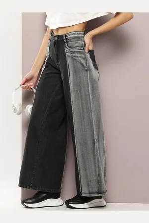 Kook N Keech Women Pure Cotton Wide Leg Colourblocked Jeans