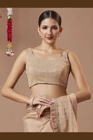 SALWAR STUDIO Tissue Spaghetti Strap Shimmer Padded Sleeveless Round Neck Readymade Blouse