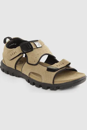 Woodland Men Khaki Leather Textured Comfort Sandals