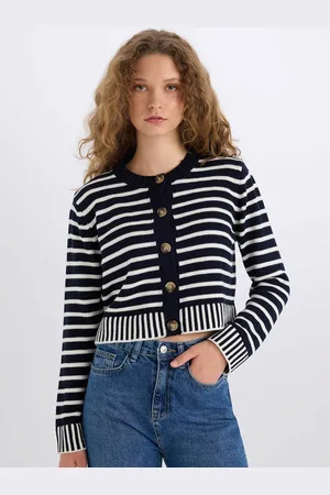 DeFacto Women Striped Crop Cardigan