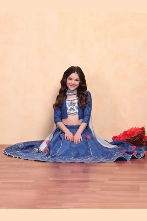 Biba Girls Floral Embroidered Ready to Wear Lehenga & Blouse With Dupatta