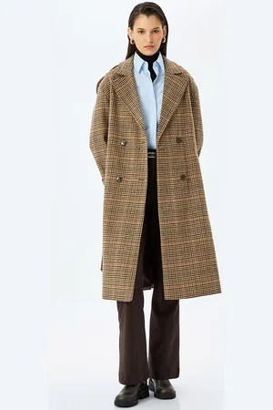 Koton Women Notched Lapel Double-Breasted Longline Overcoat