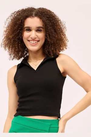 Mayra Women Shirt Collar Fitted Crop Top