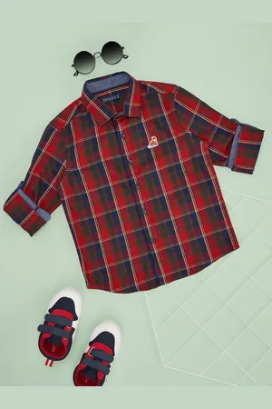 Pantaloons Boys Spread Collar Tartan Checked Cotton Casual Shirt