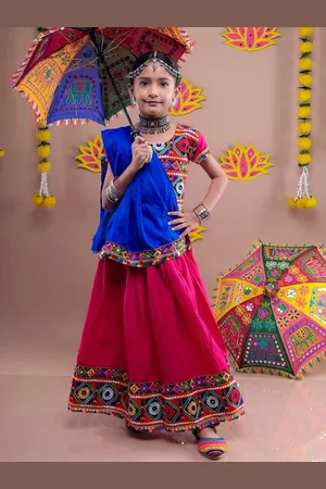Banjara Girls Embroidere Ready to Wear Cotton Lehenga & Blouse With Dupatta