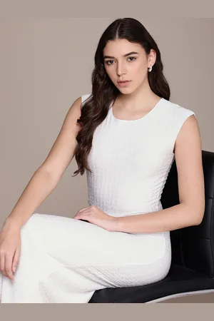 French Connection Textured Cap Sleeves Bodycon Midi Dress