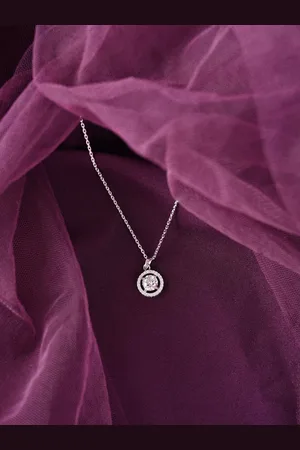 CLARA 925 Sterling Silver Rhodium-Plated Cubic Zirconia Contemporary Pendant with Chain