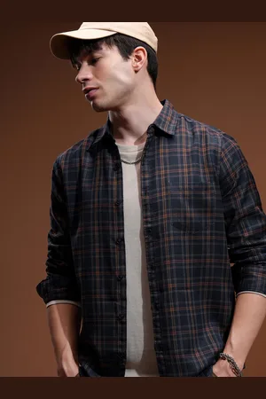 Ketch Men Navy Blue Slim Fit Tartan Checked Casual Shirt
